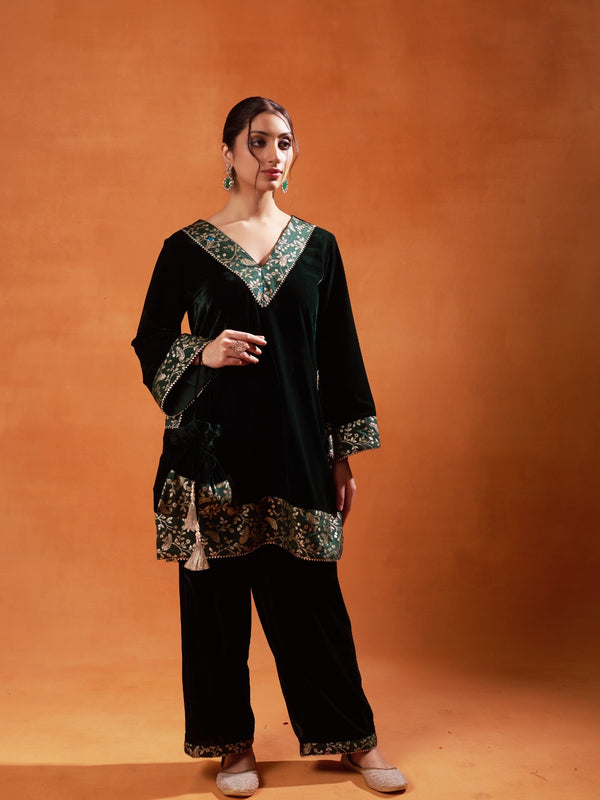 Emerald Brocade Velvet Co-ord Set