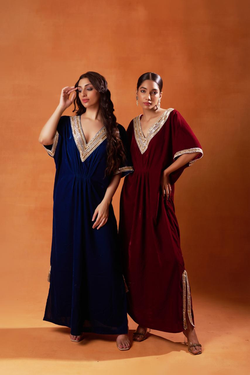 Ruby Red Velvet Kaftan Set