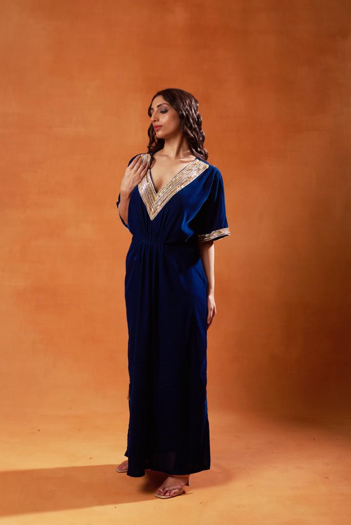 Midnight Blue Velvet Kaftan Set