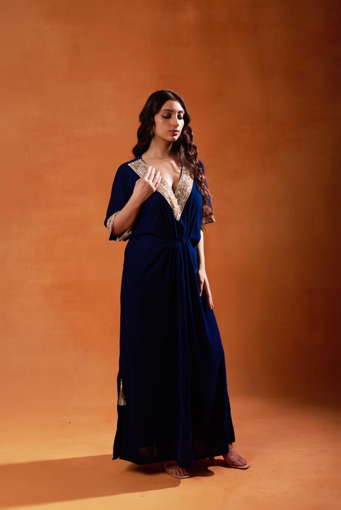 Midnight Blue Velvet Kaftan Set