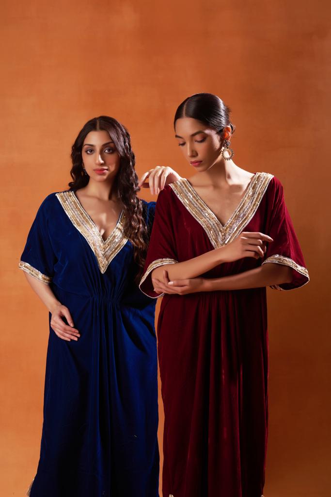 Ruby Red Velvet Kaftan Set