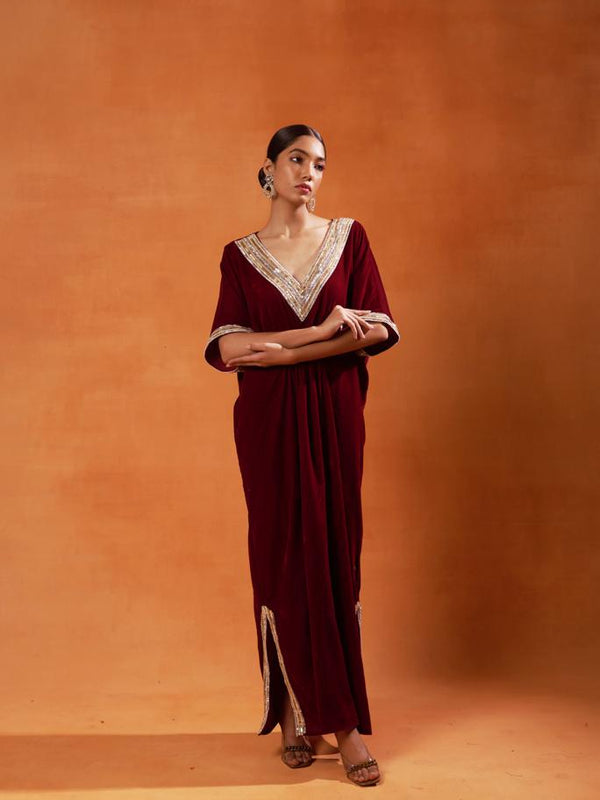 Ruby Red Velvet Kaftan Set
