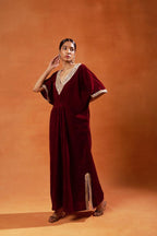 Ruby Red Velvet Kaftan Set