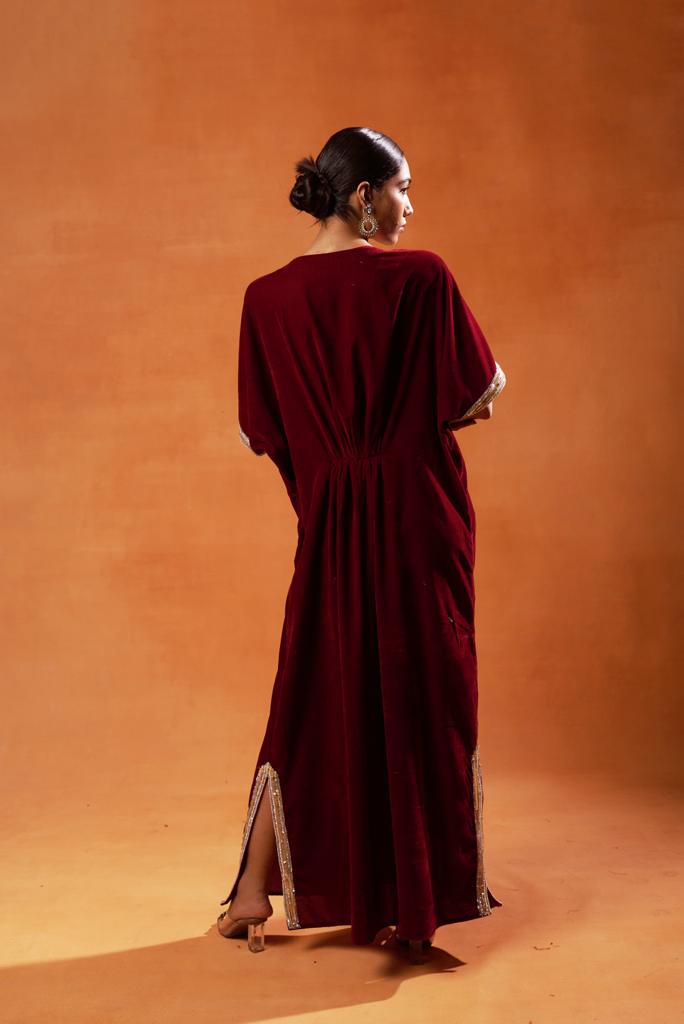 Ruby Red Velvet Kaftan Set