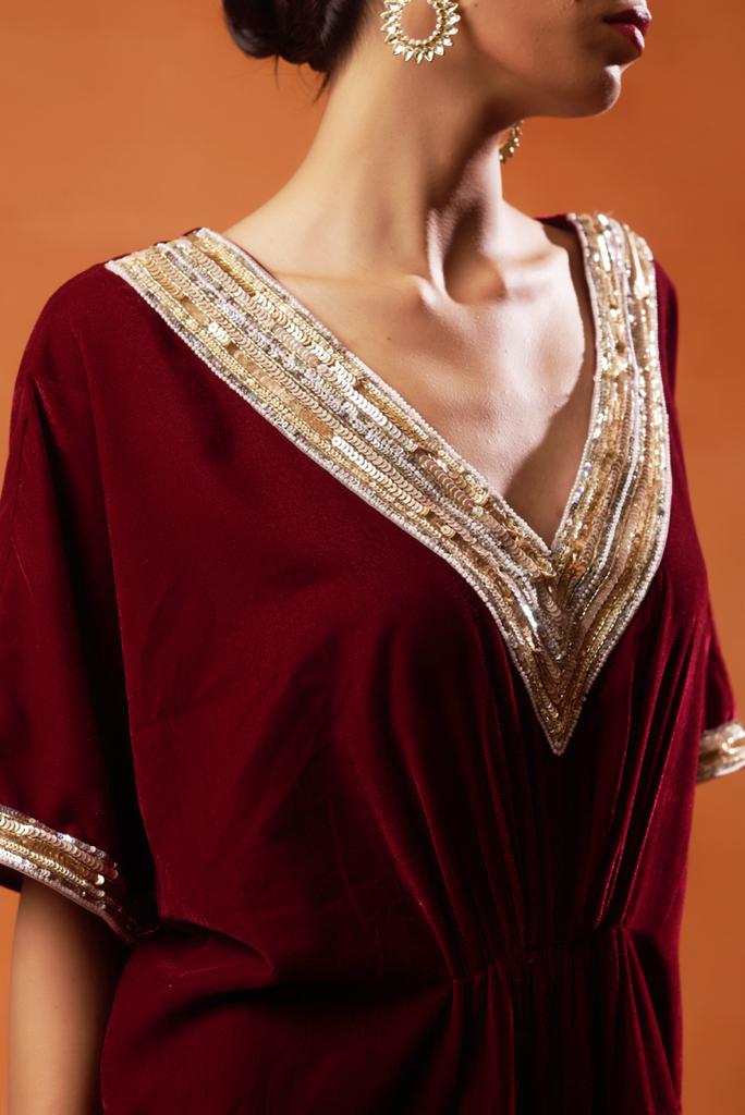 Ruby Red Velvet Kaftan Set